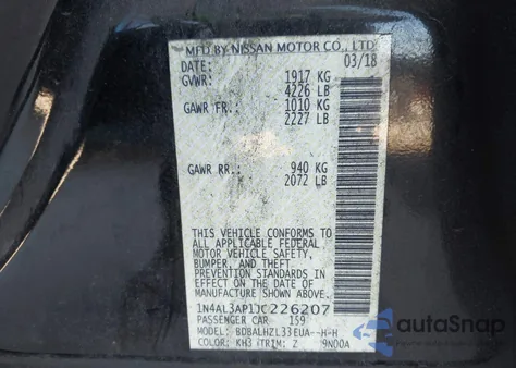 2018 Nissan Altima 2.5 Sr from USA, damaged, VIN 1N4AL3AP1JC226207